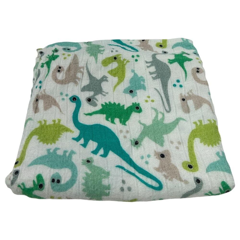 Tula Dinosaur Print Muslin Bamboo Baby Blanket Green Tan